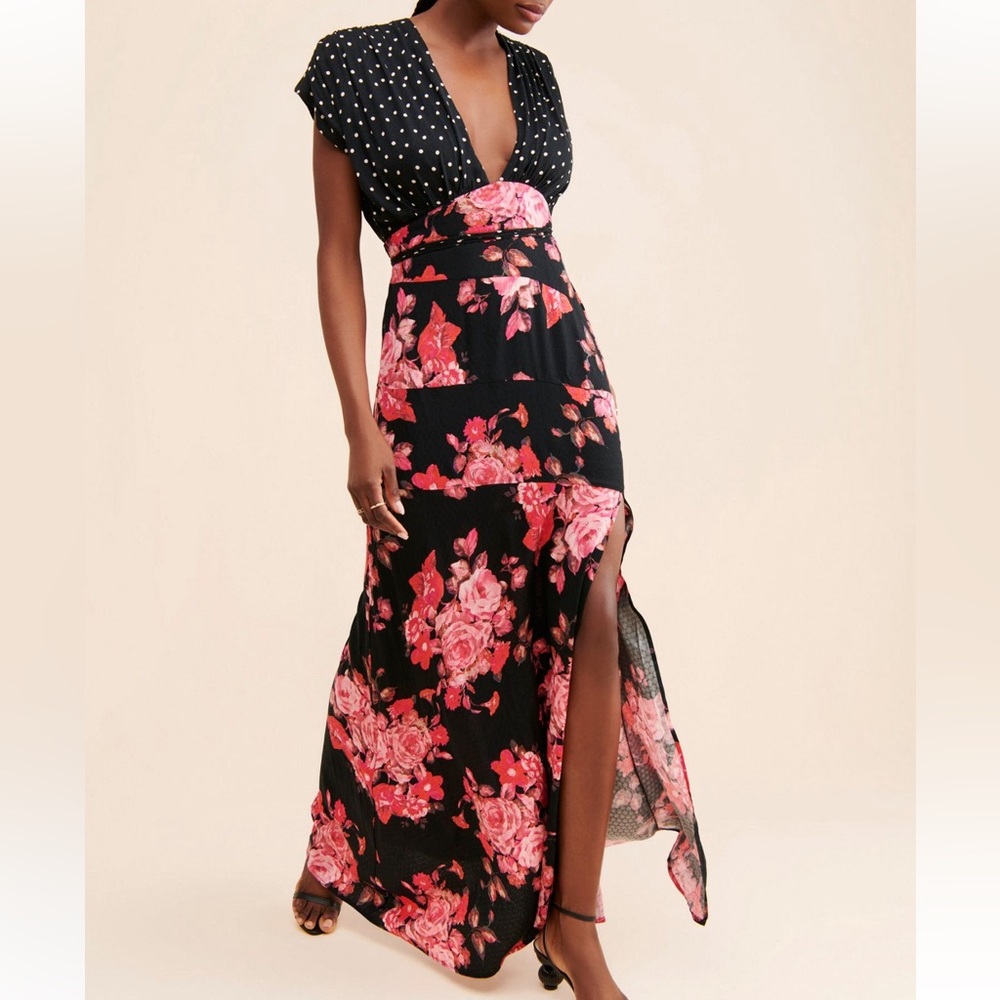 Free People Black and Pink Floral Maxi Dress